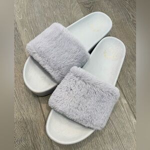 Faux Fur Platform Slides
